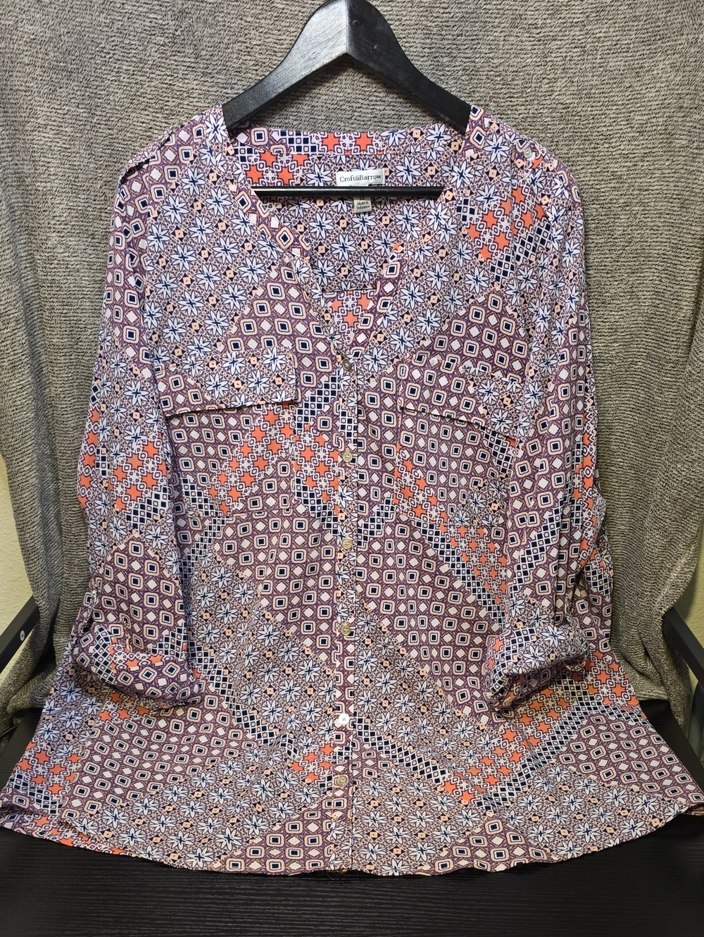 croft & barrow Purple and Orange Printed Button-Down Shirt